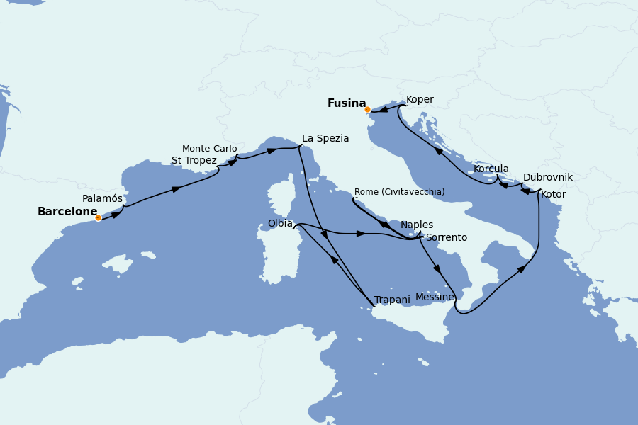 Itinerario del crucero Mediterráneo Occidental 18 días a bordo del Seven Seas Grandeur