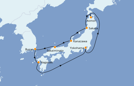 Itinerario del crucero Asia 9 días a bordo del Diamond Princess