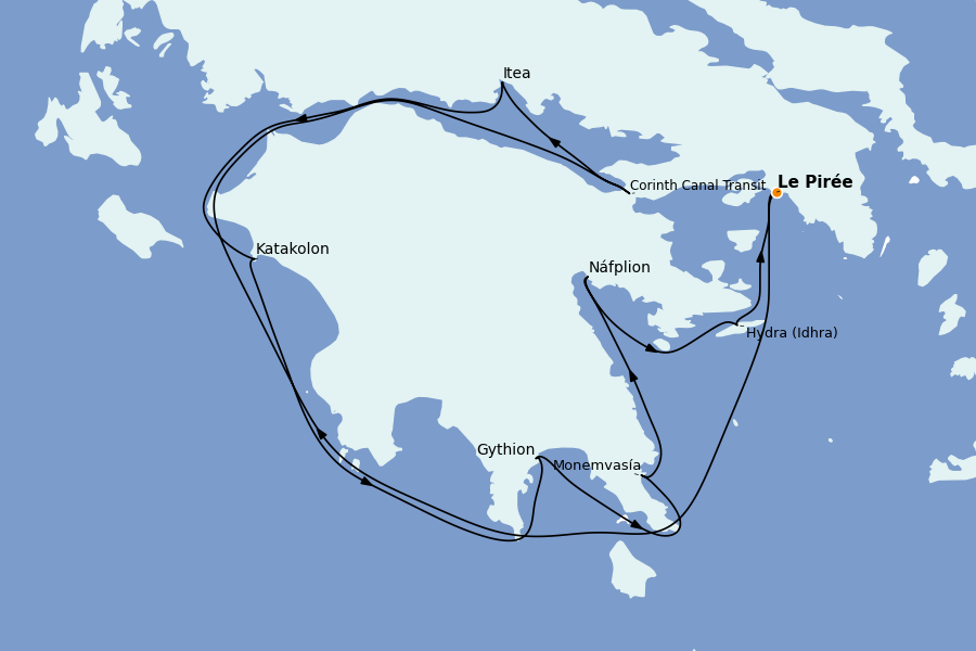 Itinerario del crucero Mediterráneo Oriental: Islas Griegas, Adriático y Turquía 7 días a bordo del Le Champlain