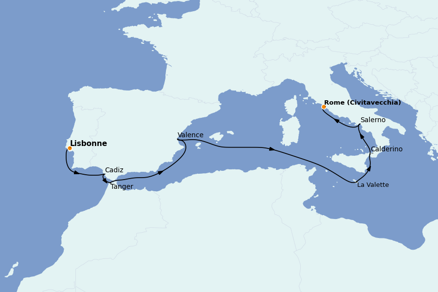 Itinerario del crucero Mediterráneo Occidental 11 días a bordo del Ms Oosterdam