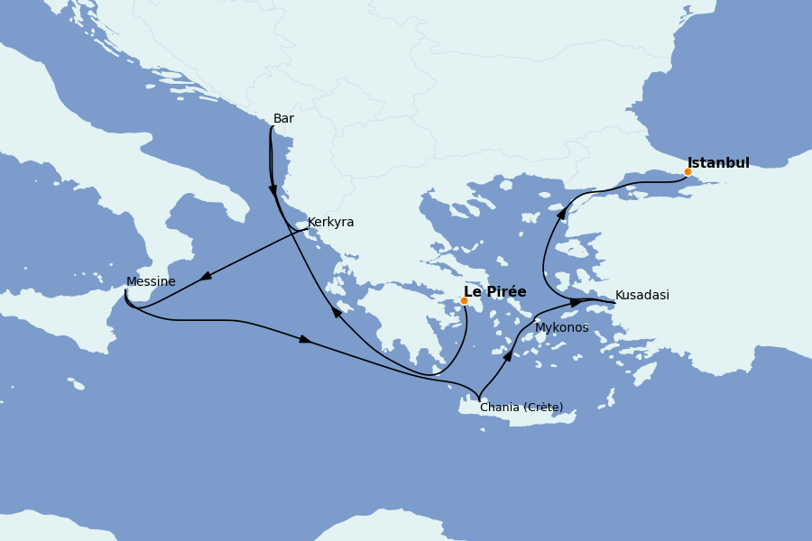 Itinerario del crucero Grecia y Adriático 10 días a bordo del Sun Princess