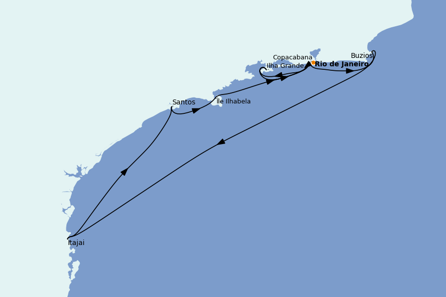 Itinerario del crucero Suramérica 7 días a bordo del MSC Lirica