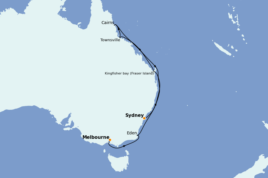 Itinerario del crucero AUSTRALIA Y NUEVA ZELANDA 14 días a bordo del Silver Moon