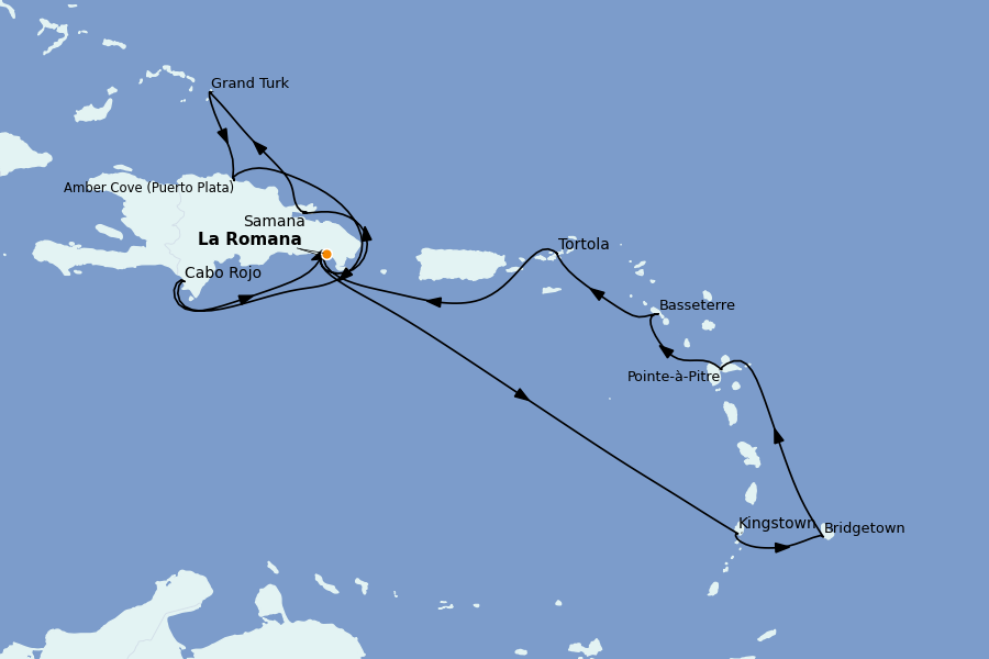 Itinerario del crucero Caribe del Este (Antillas) 14 días a bordo del Costa Pacifica