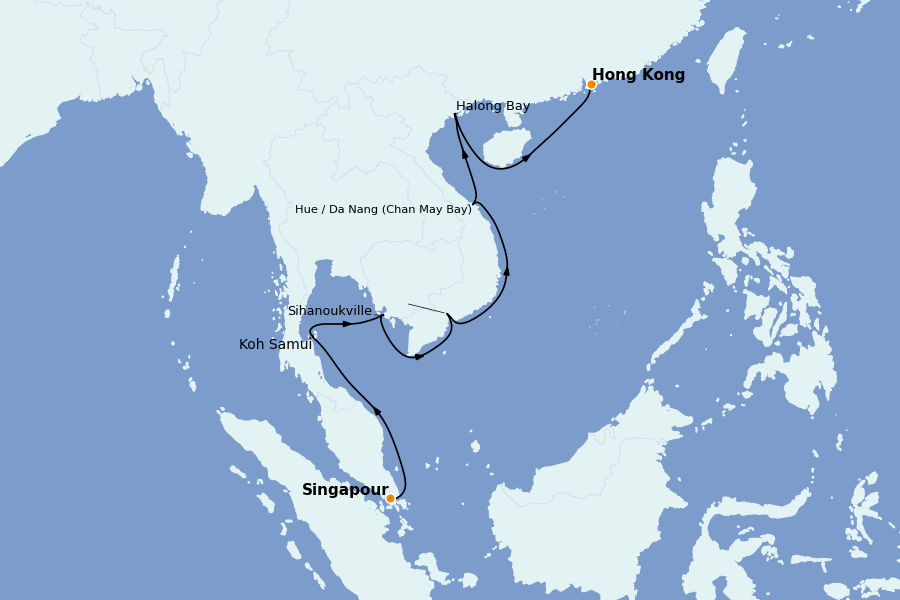 Itinerario del crucero Asia 15 días a bordo del Regatta