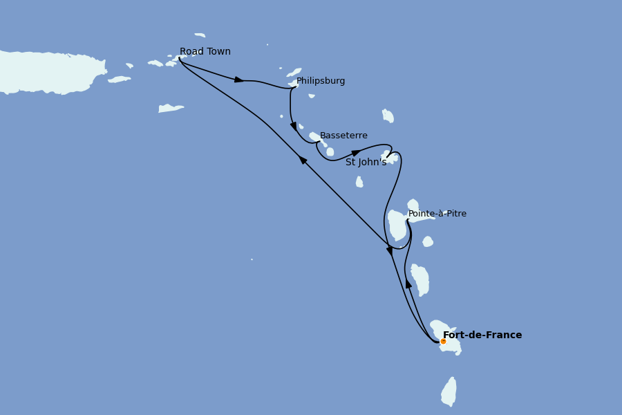 Itinéraire de la croisière Caraïbes de l'Est (Antilles) 7 jours à bord du MSC Virtuosa