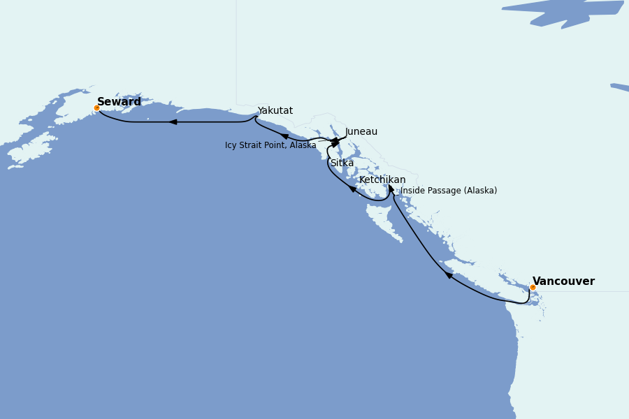 Itinerario del crucero Alaska 7 días a bordo del Celebrity Summit