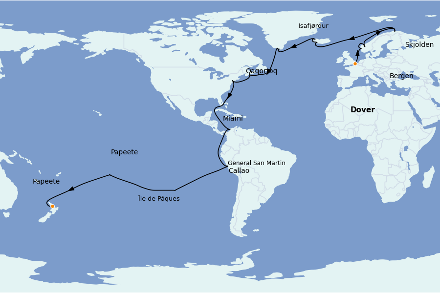 Itinerario del crucero VUELTA AL MUNDO 53 días a bordo del Crown Princess
