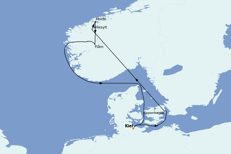 Itinéraire de la croisière Mer Baltique - Russie - Mer du Nord 7 jours à bord du MSC Euribia