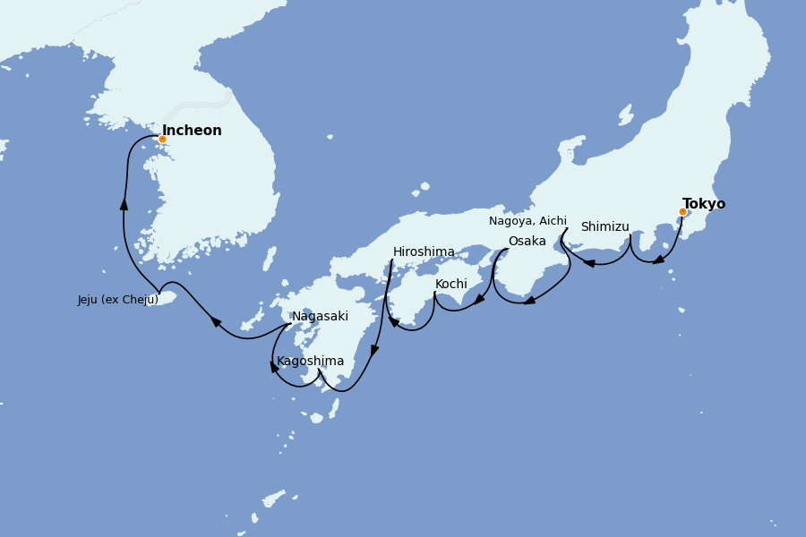 Itinerario del crucero Asia 9 días a bordo del Norwegian Jade