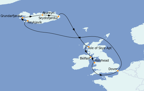 Itinerario del crucero Islas Británicas 12 días a bordo del Carnival Pride
