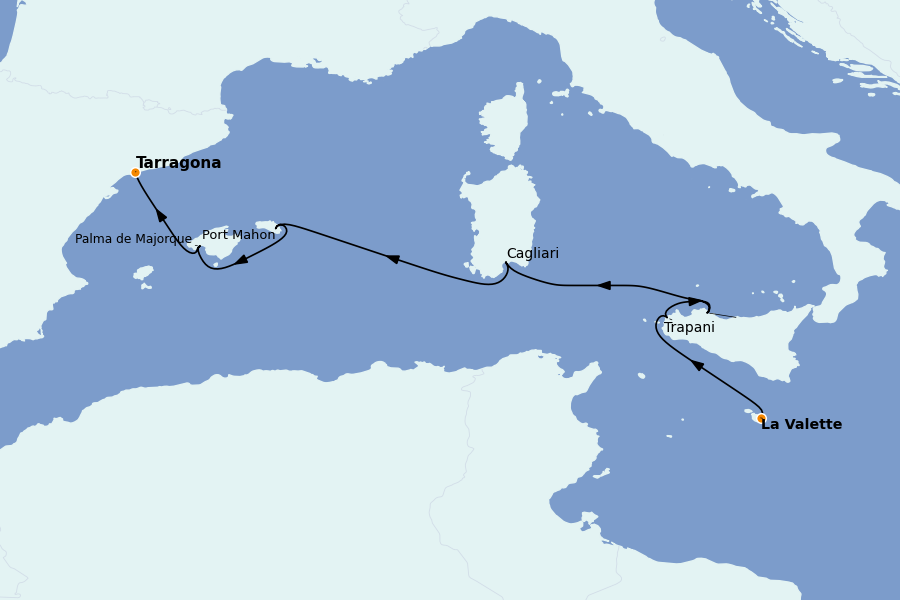 Itinerario del crucero Mediterráneo Occidental 7 días a bordo del L'Austral