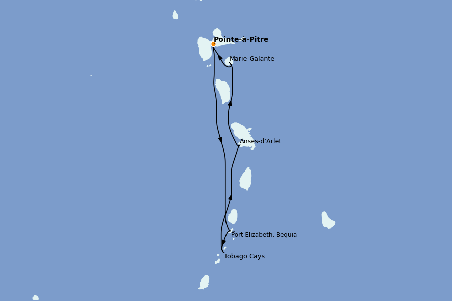 Itinéraire de la croisière Caraïbes de l'Est (Antilles) 7 jours à bord du Le Ponant