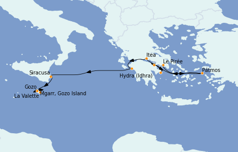 Itinerario del crucero Grecia y Adriático 7 días a bordo del Le Jacques Cartier
