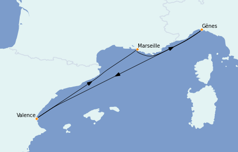 Itinerario del crucero Mediterráneo 4 días a bordo del MSC Seaside
