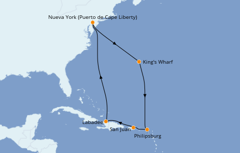 Itinerario del crucero Caribe del Este 9 días a bordo del Adventure of the Seas