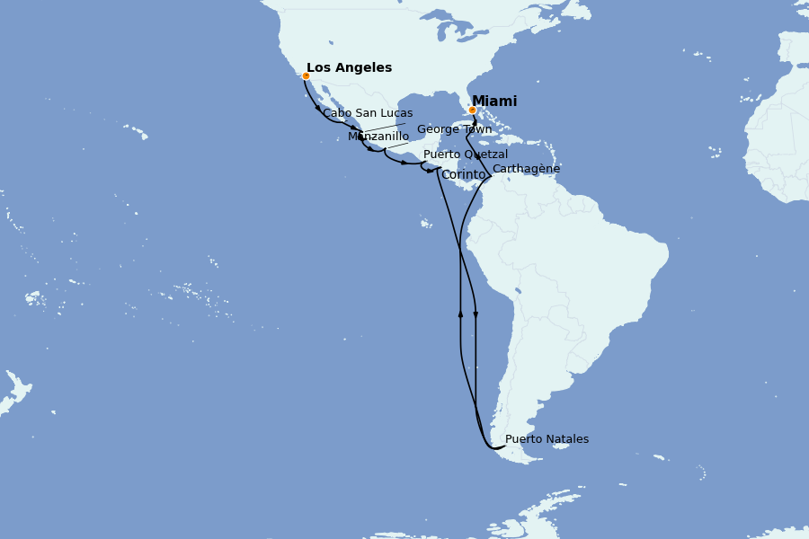 Itinerario del crucero Riviera Mexicana 17 días a bordo del Vista