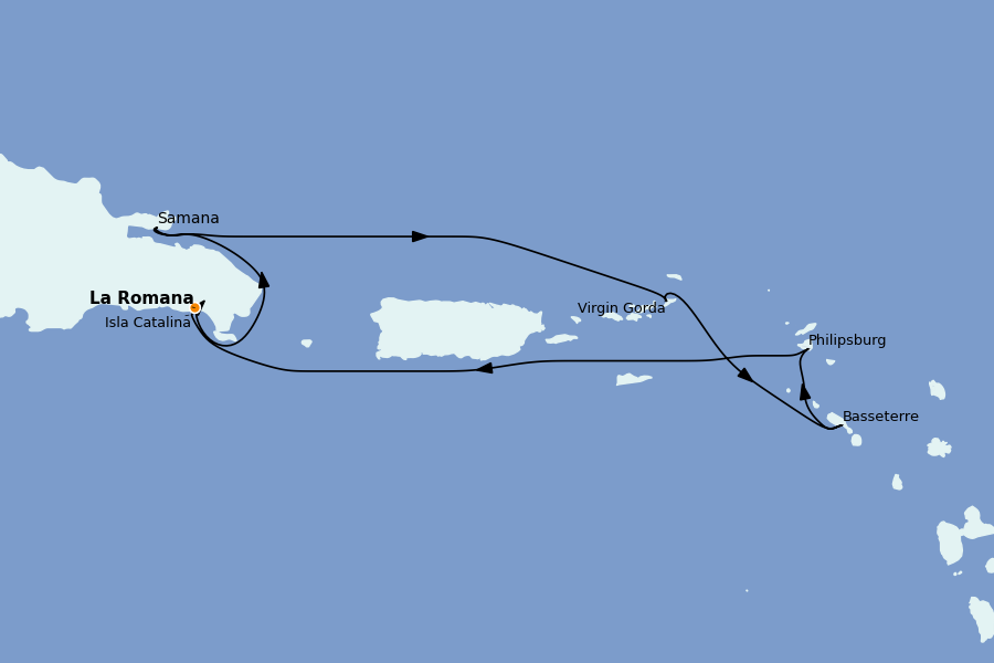 Itinerario del crucero Caribe del Este 7 días a bordo del MSC Opera