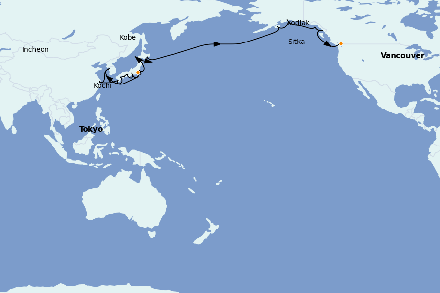 Itinerario del crucero Alaska, Canadá y Glaciares 31 días a bordo del Seven Seas Explorer