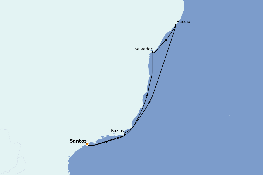 Itinerario del crucero Suramérica 7 días a bordo del MSC Seaview