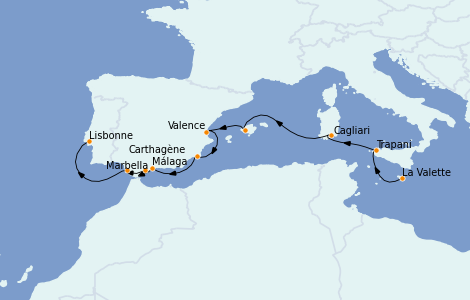 Itinerario del crucero Mediterráneo 11 días a bordo del Le Bellot