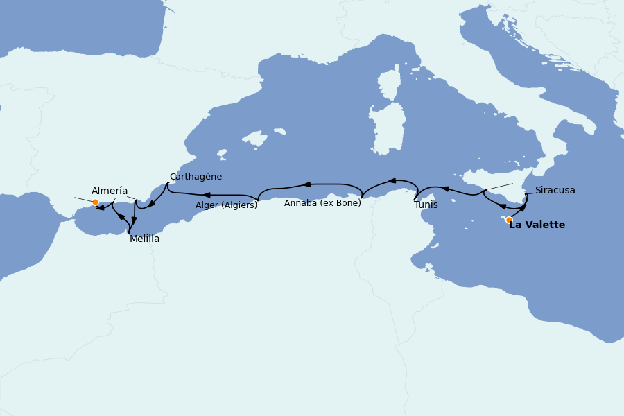 Itinéraire de la croisière Méditerranée Occidentale 10 jours à bord du Le Bougainville