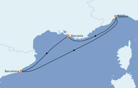 Itinerario del crucero Mediterráneo 3 días a bordo del Costa Favolosa
