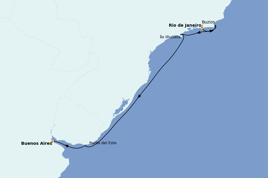 Itinerario del crucero Brasil, Argentina, Uruguay 12 días a bordo del Silver Whisper