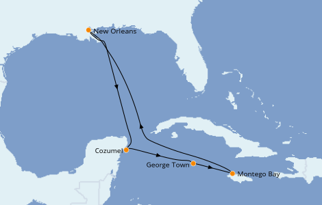 Itinerario del crucero Caribe del Oeste 8 días a bordo del Carnival Glory