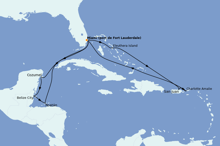 Itinéraire de la croisière Caraïbes de l'Est (Antilles) 14 jours à bord du Regal Princess