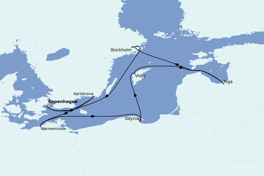Itinéraire de la croisière Mer Baltique - Russie - Mer du Nord 8 jours à bord du MSC Magnifica