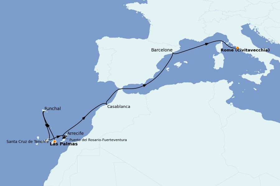 Itinerario del crucero Mediterráneo Occidental 10 días a bordo del MSC Musica