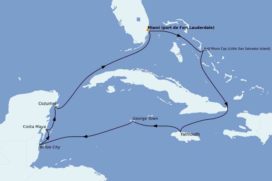 Itinéraire de la croisière Caraïbes de l'Ouest - Mexique, Cuba, Jamaïque 10 jours à bord du Ms Koningsdam