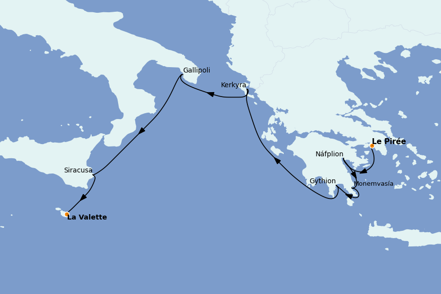 Itinerario del crucero Mediterráneo Occidental 7 días a bordo del Le Dumont d'Urville