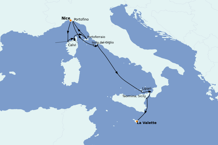 Itinerario del crucero Mediterráneo Occidental 10 días a bordo del Le Dumont d'Urville