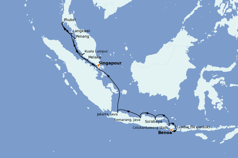 Itinerario del crucero Asia 14 días a bordo del Regatta