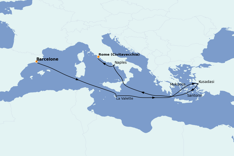 Itinerario del crucero Mediterráneo Occidental 9 días a bordo del Celebrity Ascent