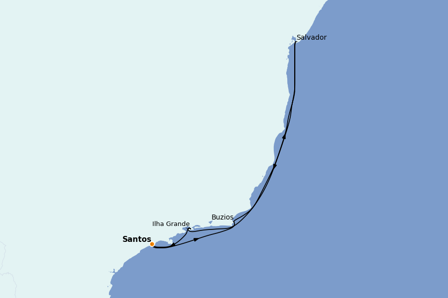 Itinerario del crucero Suramérica 7 días a bordo del MSC Lirica