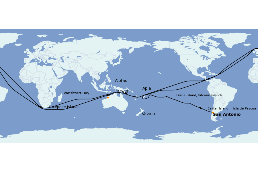 Itinéraire de la croisière Mer Baltique - Russie - Mer du Nord 56 jours à bord du Seabourn Pursuit