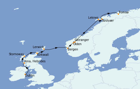 Itinerario del crucero Fiordos y Noruega 11 días a bordo del L'Austral