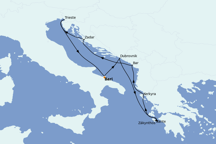Itinerario del crucero Mediterráneo Occidental 7 días a bordo del Costa Deliziosa