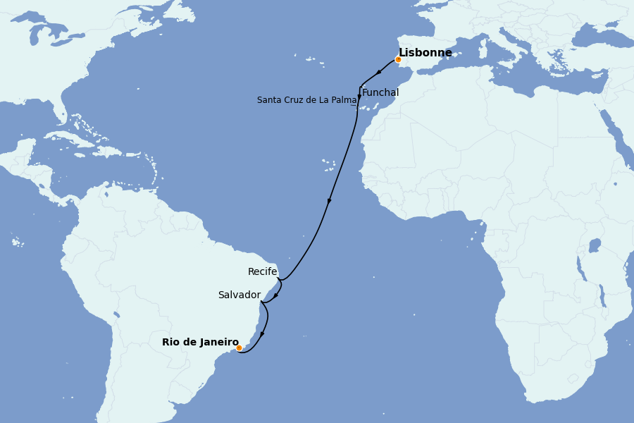 Itinerario del crucero Islas Canarias 18 días a bordo del Silver Whisper