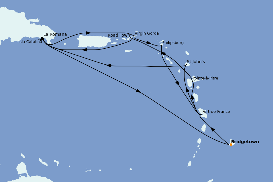 Itinéraire de la croisière Caraïbes de l'Est (Antilles) 14 jours à bord du MSC Opera