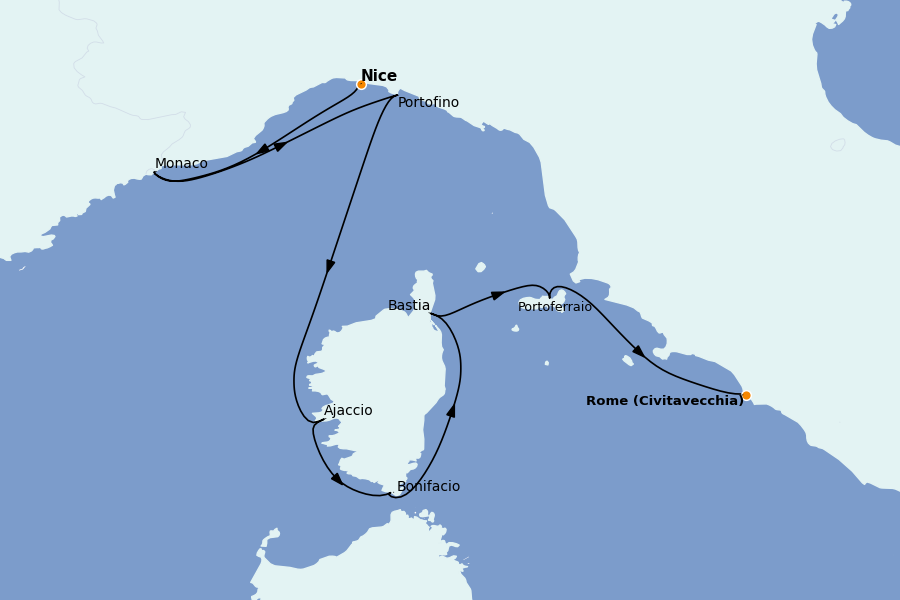 Itinerario del crucero Mediterráneo 8 días a bordo del Star Clipper