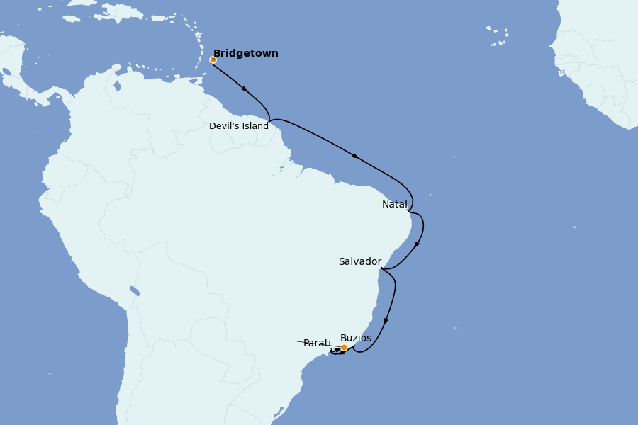 Itinerario del crucero Caribe del Este (Antillas) 16 días a bordo del Seabourn Venture