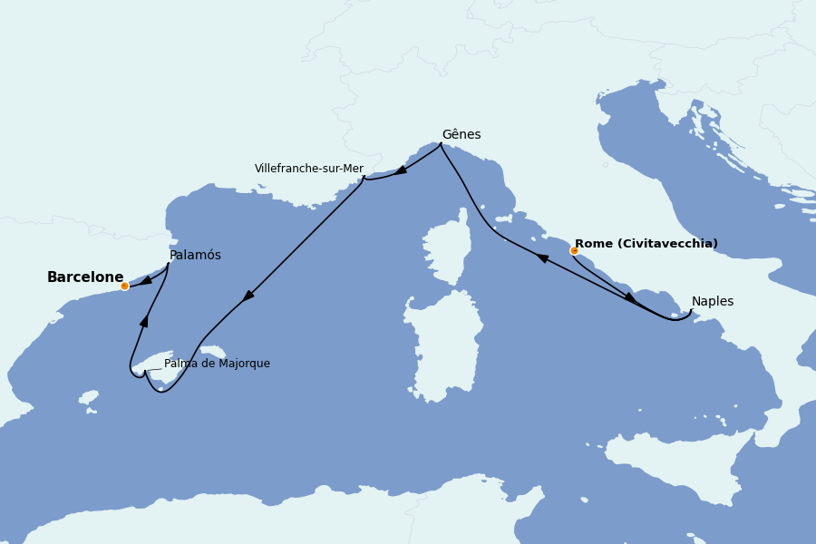 Itinerario del crucero Mediterráneo 10 días a bordo del Silver Muse
