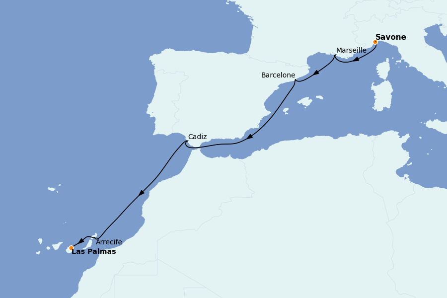 Itinéraire de la croisière Méditerranée Occidentale 7 jours à bord du Costa Pacifica