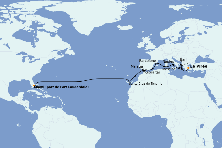 Itinerario del crucero Mediterráneo Occidental 22 días a bordo del Sun Princess