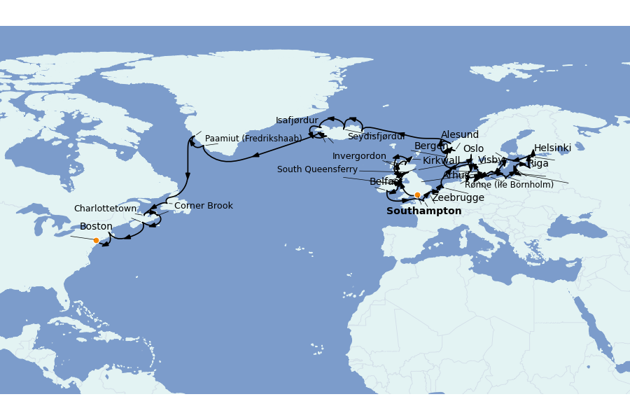 Itinerario del crucero Mar Báltico y Mar del Norte 64 días a bordo del Vista