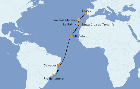 Itinerario del crucero Trasatlántico y Grande Viaje 2022 16 días a bordo del Azamara Pursuit